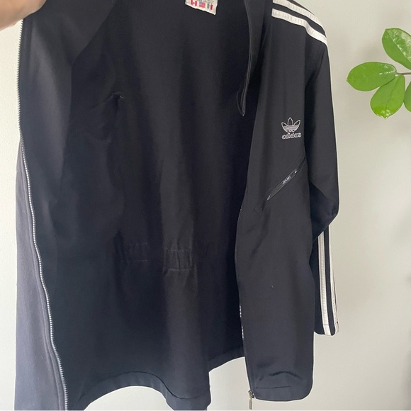 90s Vintage Adidas Track Jacket Cuff Zippers Black 3 White Stripes Womens Medium - Picture 2 of 12